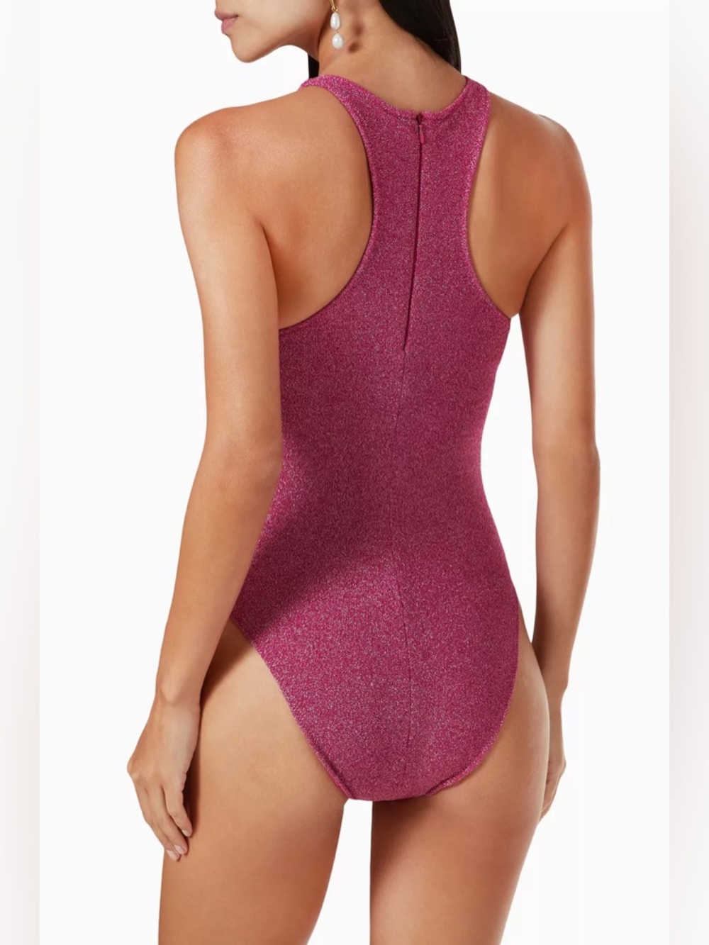 Good American 2 Hawiian Pink Sparkle High Neck One Piece Swim Swimsuit Racerback - Picture 3 of 15